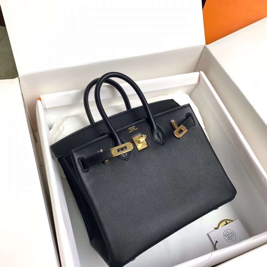 Hermes Birkin 25CM Swift Leather Handbag Black 